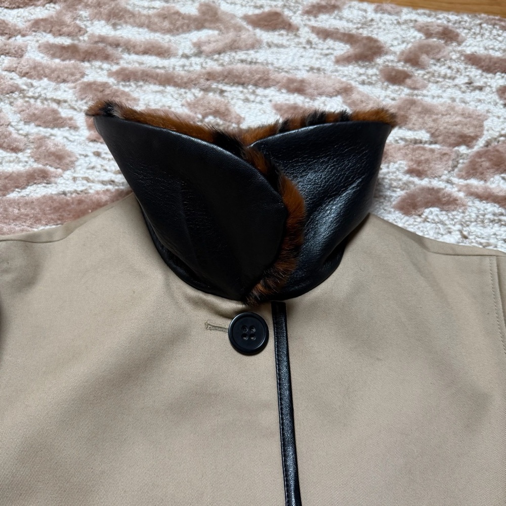Coach Leather Trim Coat with Faux Fur Collar – Beige – Size 2 - Picture 9 of 11